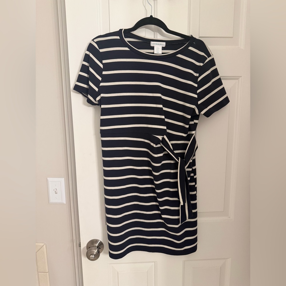 Striped Tie-Waist Navy and White Dress